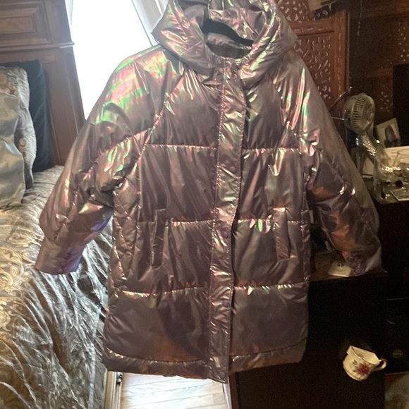 metallic purple puffer jacket
